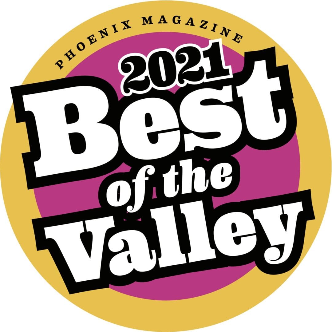 A yellow and pink logo for the best of the valley.