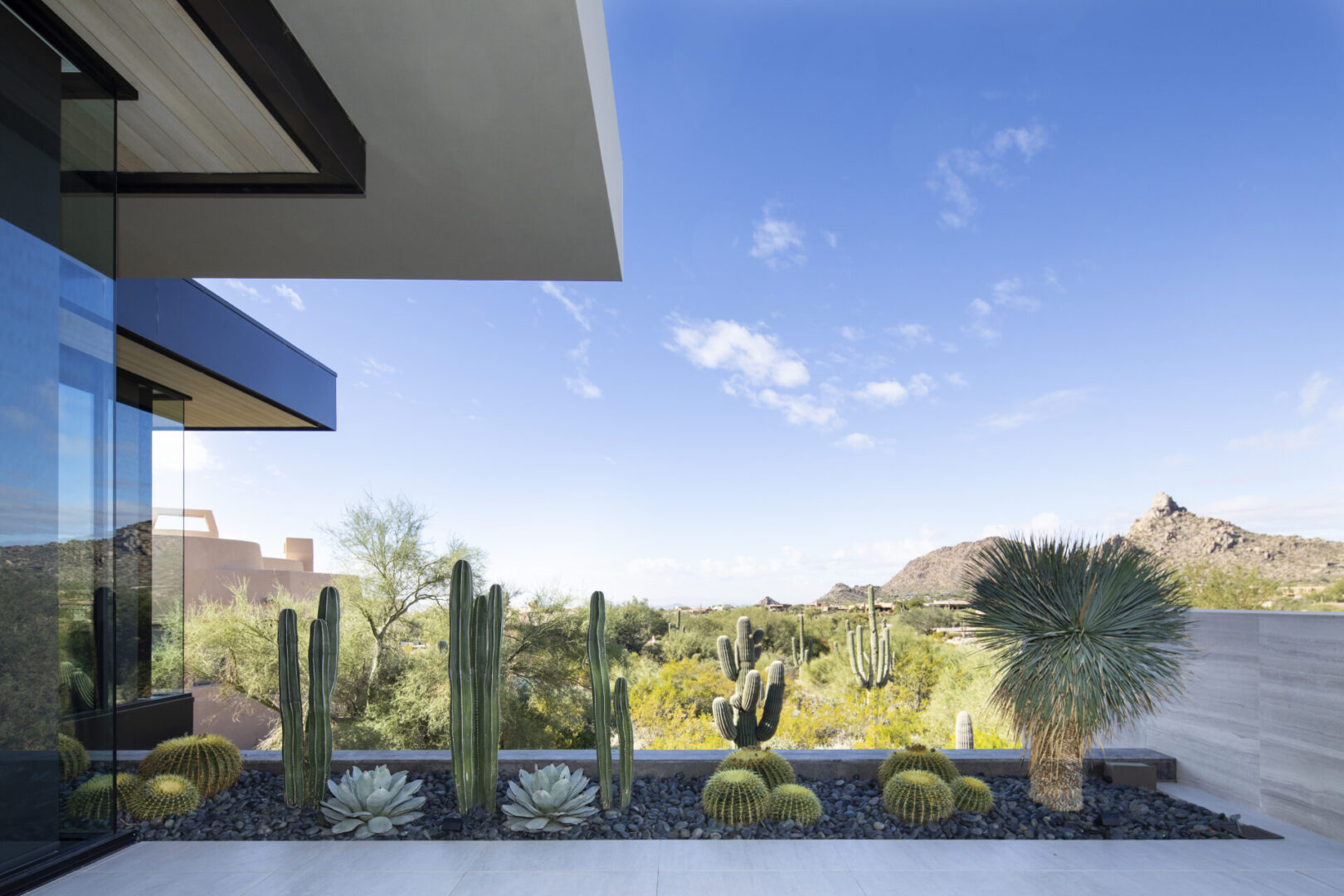 A view of the desert from an outside patio.