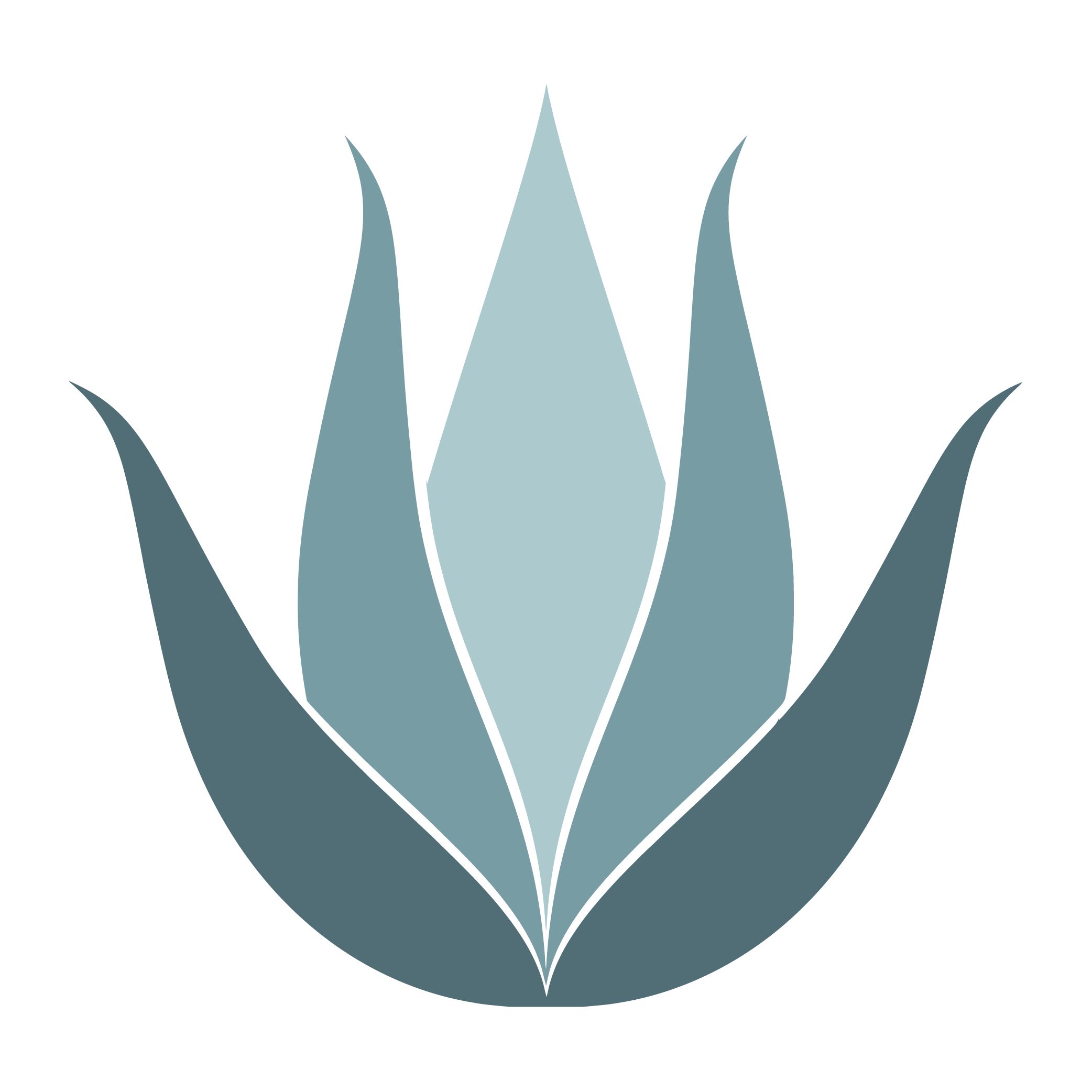 Abstract design resembling a stylized leaf or flame in shades of blue and green on a transparent background, symbolizing growth or energy.