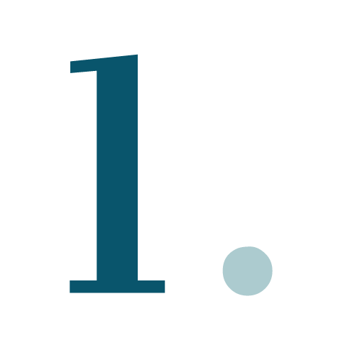 A decorative blue number "1" with a small light blue dot on a plain white background, suggesting a minimalist design element.