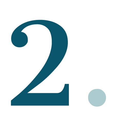 A decorative blue number "2" with a small light blue dot on a plain white background, suggesting a minimalist design element.