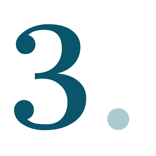 A decorative blue number "3" with a small light blue dot on a plain white background, suggesting a minimalist design element.