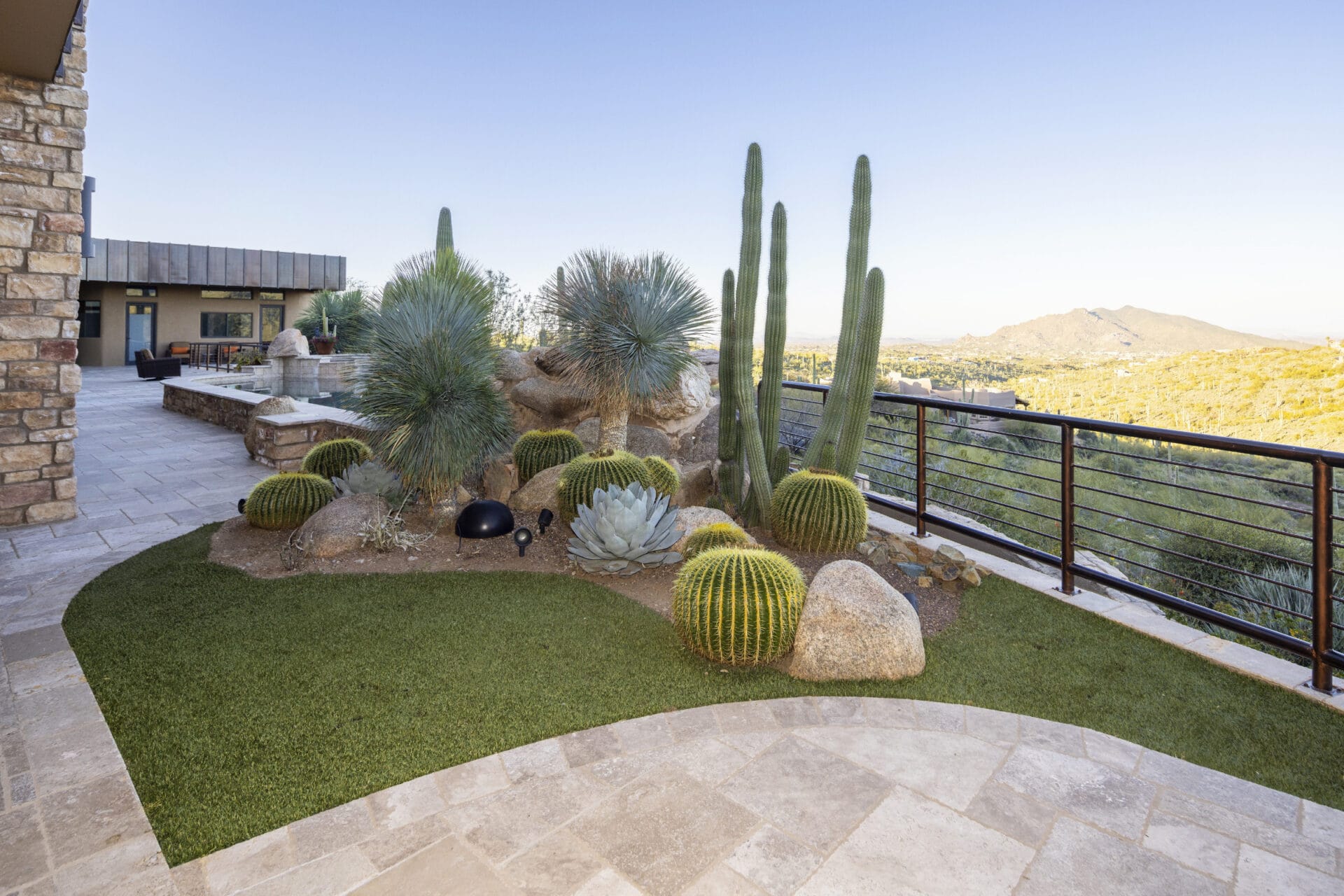 A backyard using water-wise landscaping.